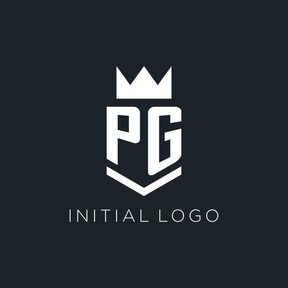 PG logo with shield and crown, initial monogram logo design vector