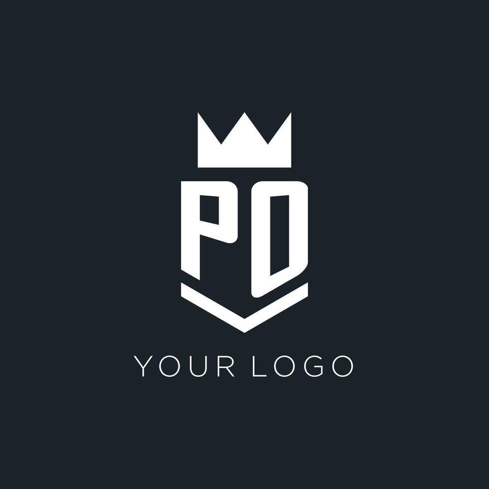 PO logo with shield and crown, initial monogram logo design vector