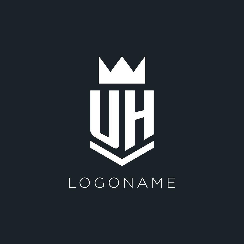 UH logo with shield and crown, initial monogram logo design vector