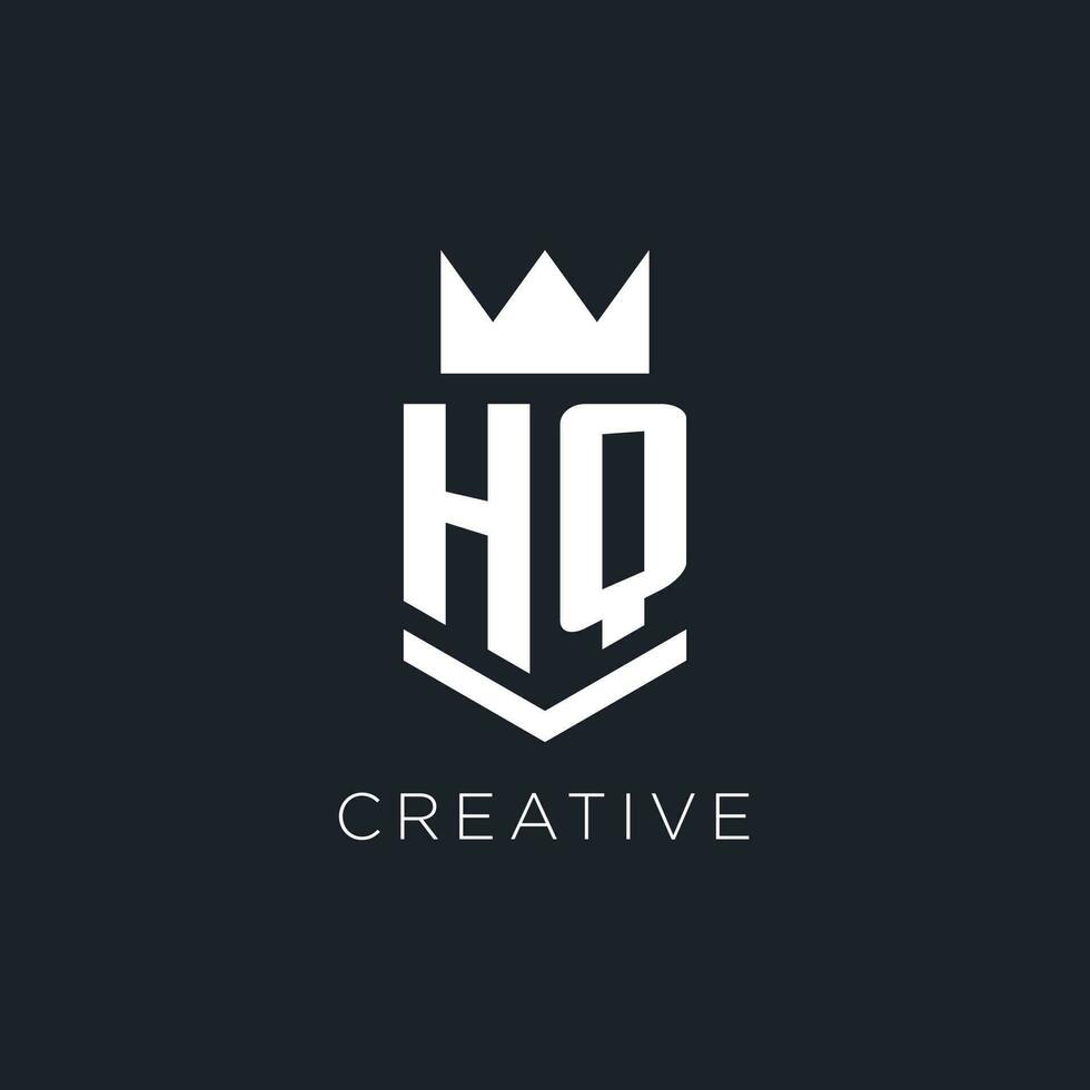 HQ logo with shield and crown, initial monogram logo design vector