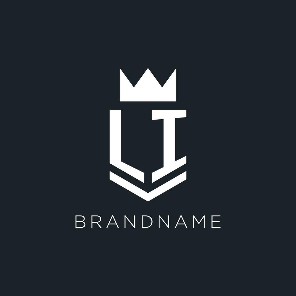 LI logo with shield and crown, initial monogram logo design vector