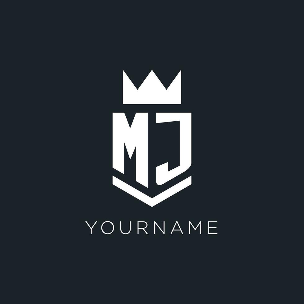 MJ logo with shield and crown, initial monogram logo design vector