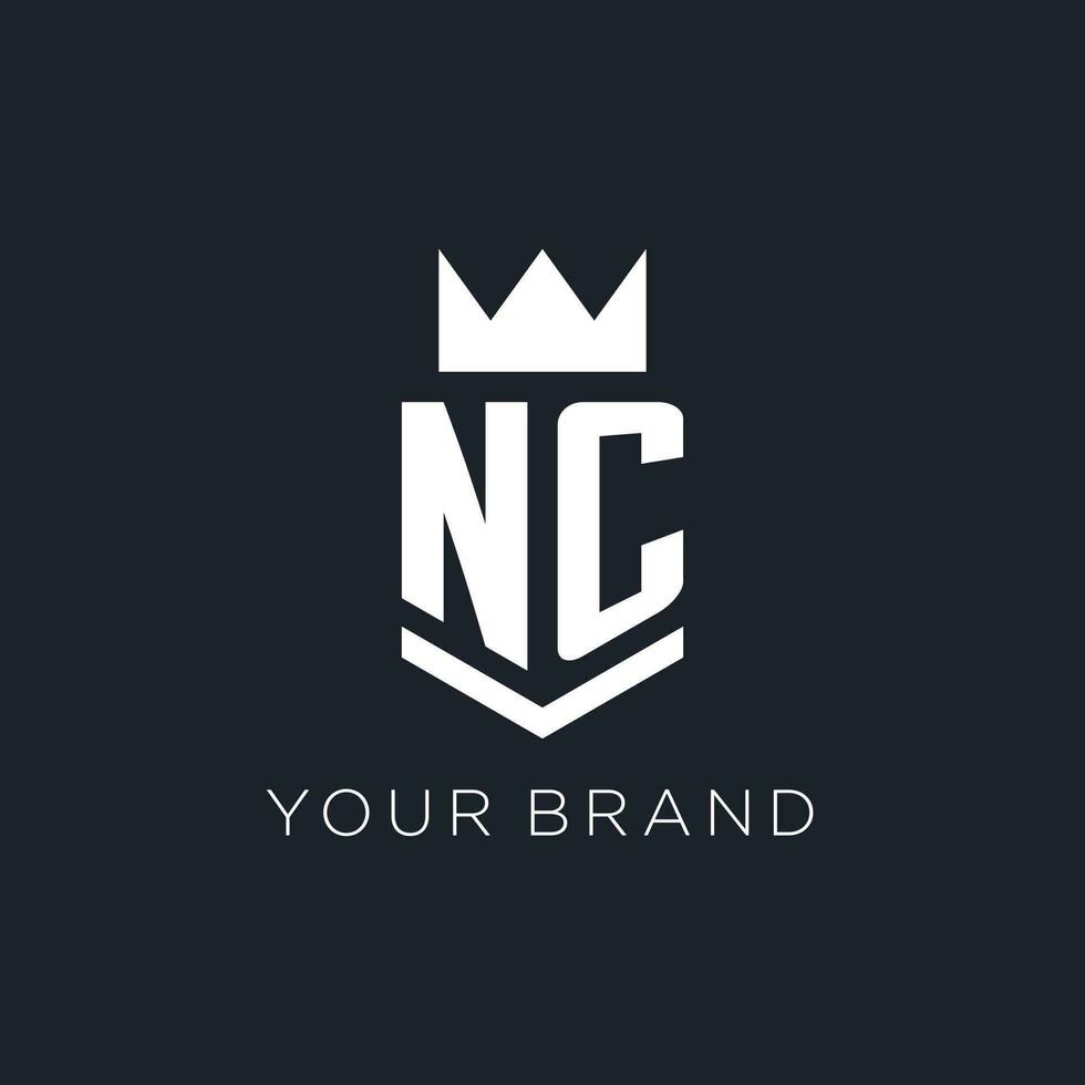 NC logo with shield and crown, initial monogram logo design vector