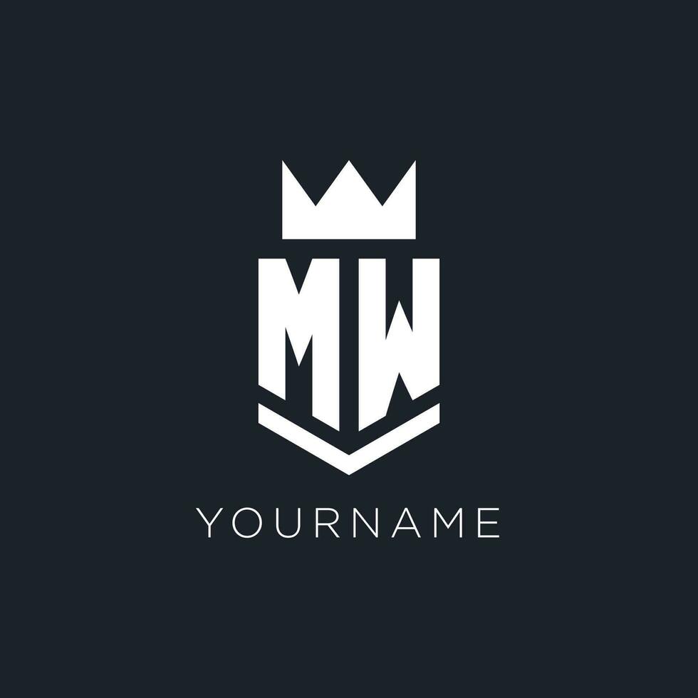 MW logo with shield and crown, initial monogram logo design vector