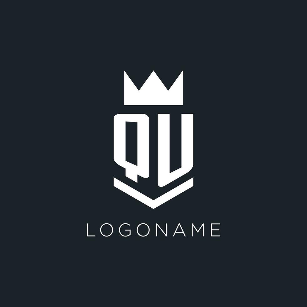 QU logo with shield and crown, initial monogram logo design vector