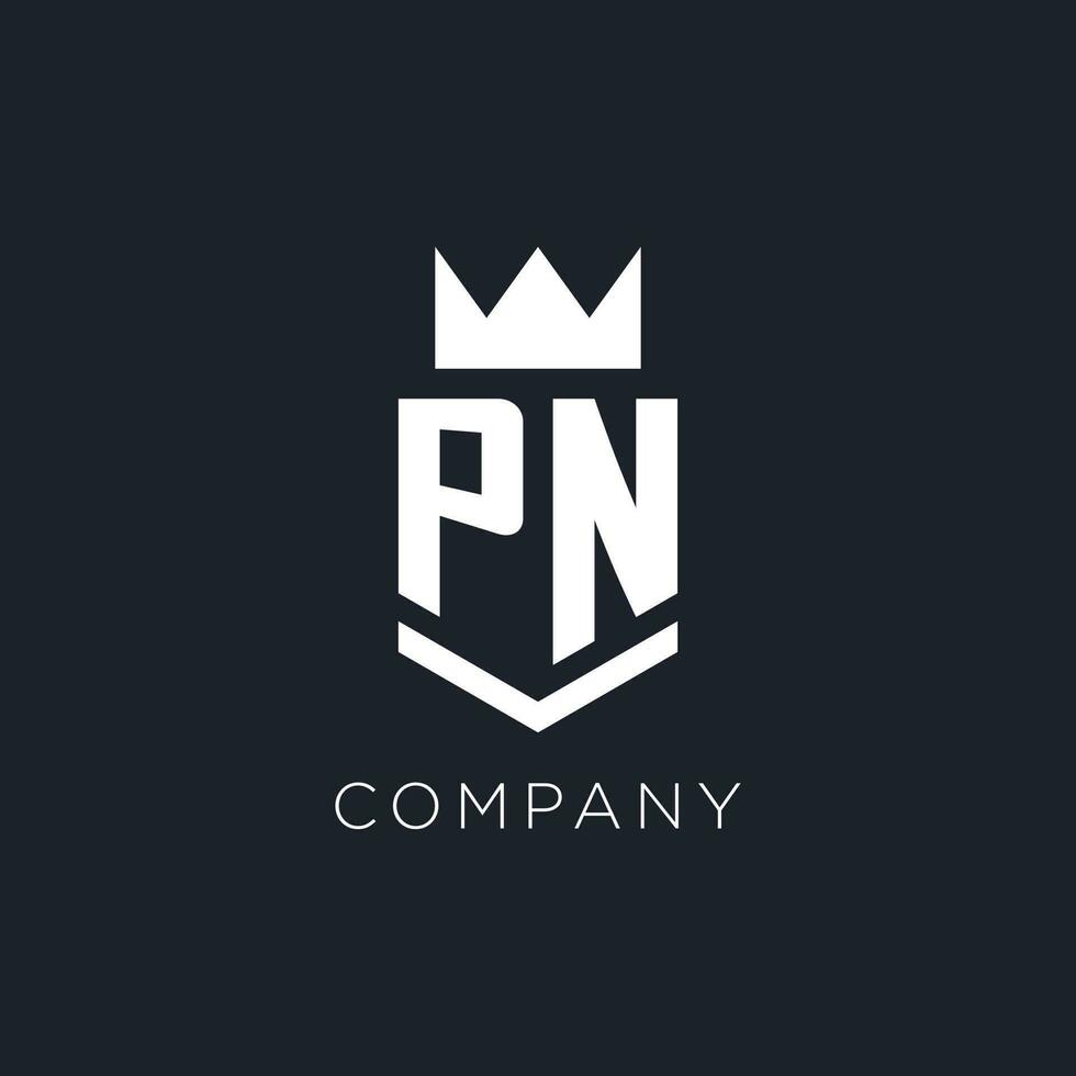 PN logo with shield and crown, initial monogram logo design vector