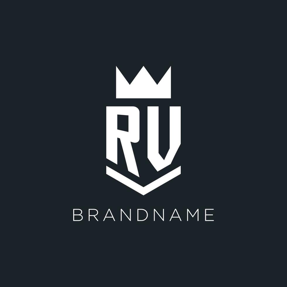 RV logo with shield and crown, initial monogram logo design vector