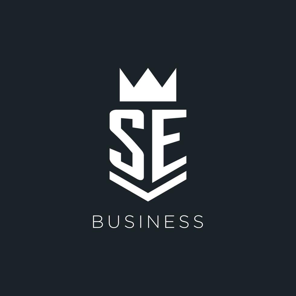 SE logo with shield and crown, initial monogram logo design vector