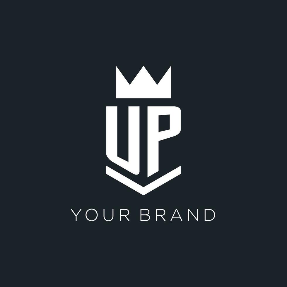 UP logo with shield and crown, initial monogram logo design vector