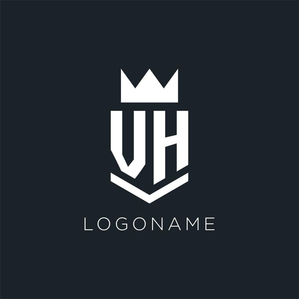 VH logo with shield and crown, initial monogram logo design vector