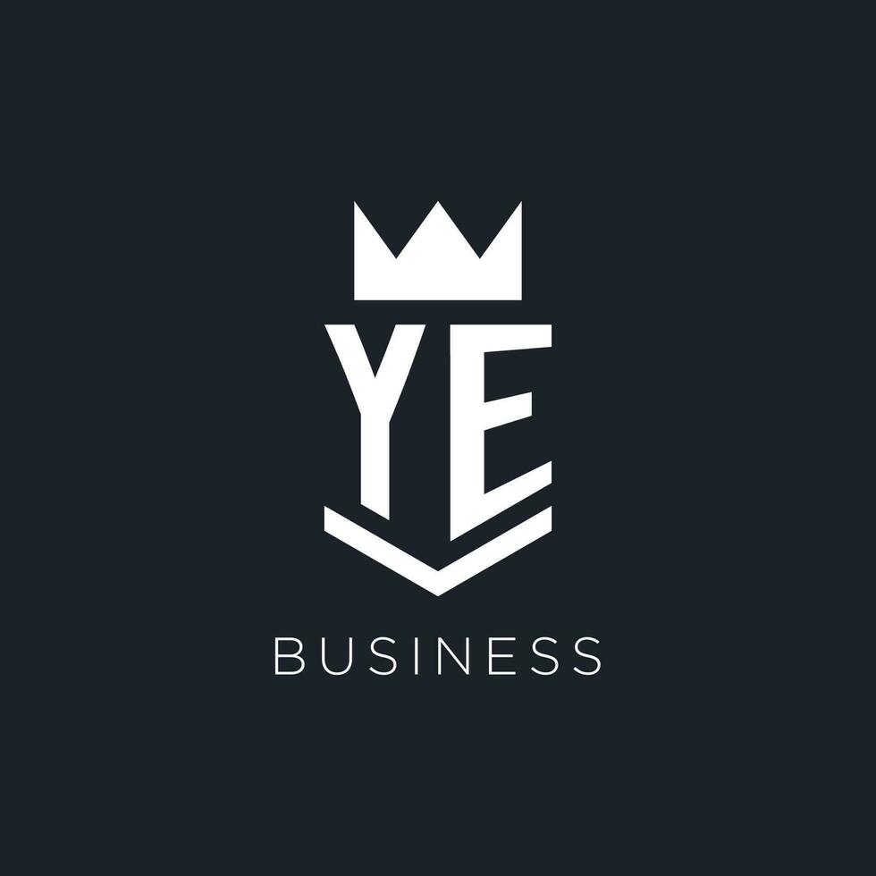 YE logo with shield and crown, initial monogram logo design vector