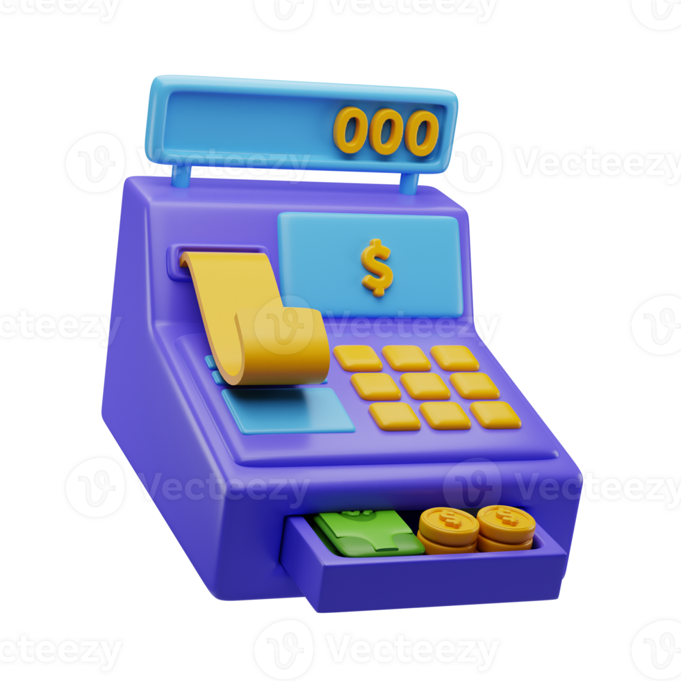 3D Cash Register Render Illustration png