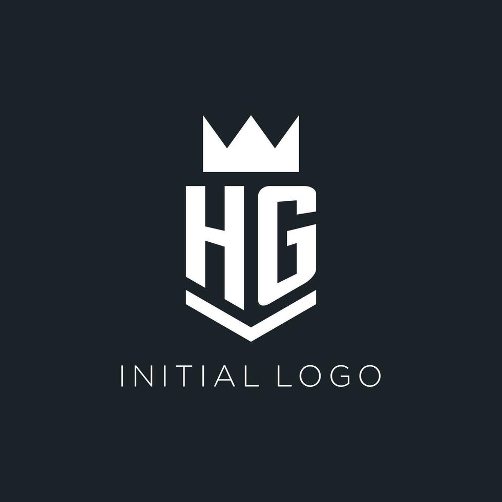 HG logo with shield and crown, initial monogram logo design vector