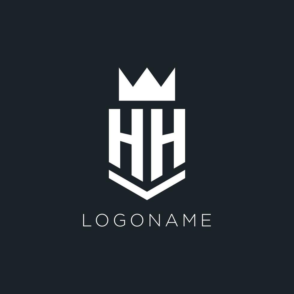 HH logo with shield and crown, initial monogram logo design vector