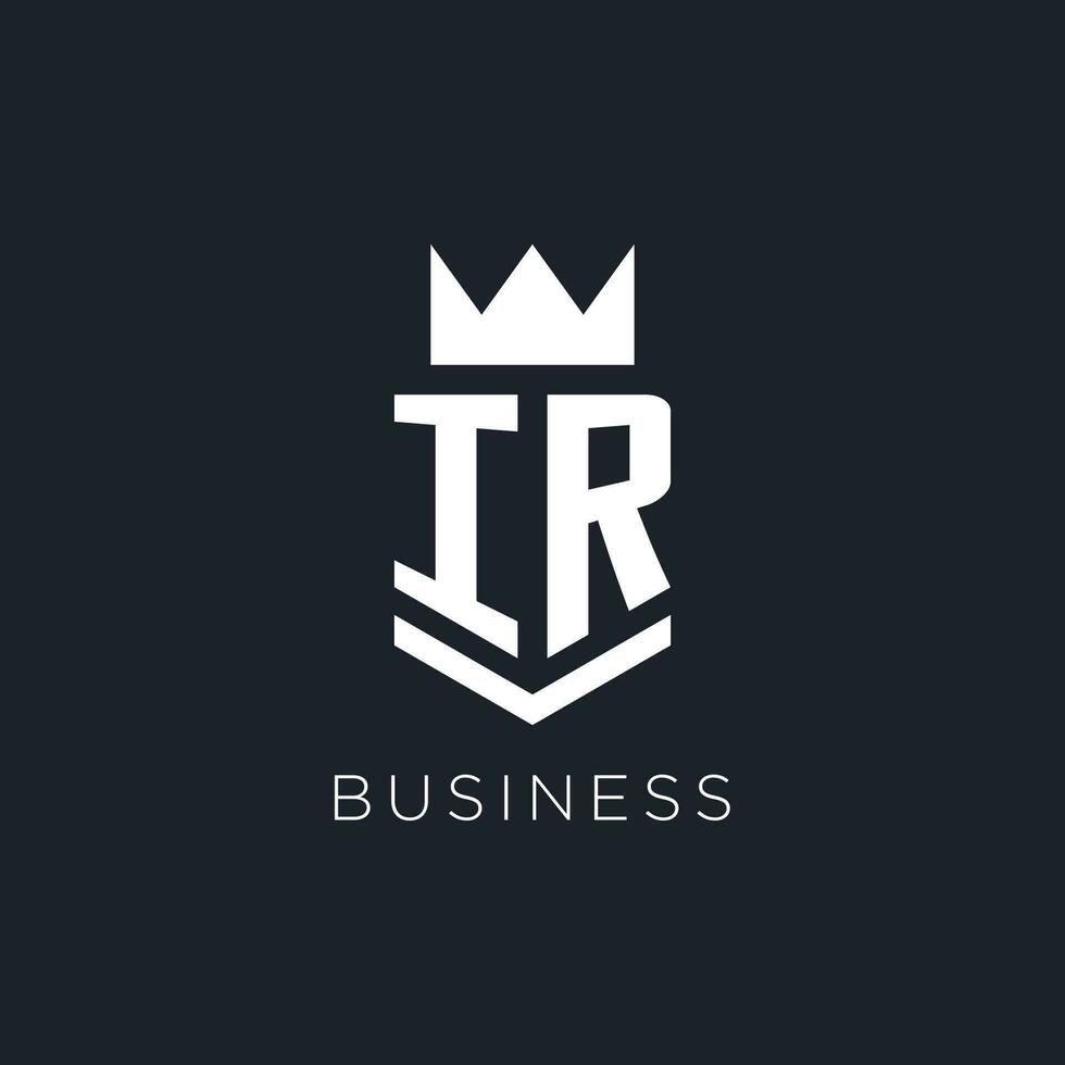 IR logo with shield and crown, initial monogram logo design vector