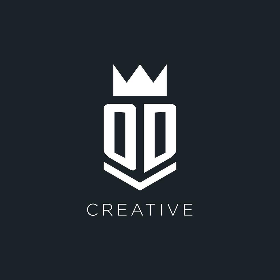 OD logo with shield and crown, initial monogram logo design vector