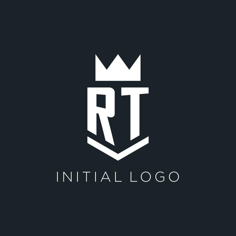 RT logo with shield and crown, initial monogram logo design vector