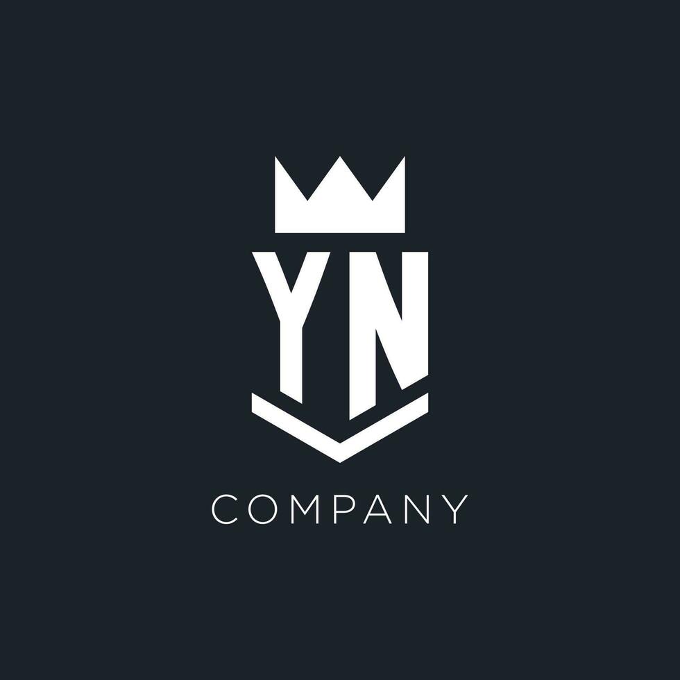 YN logo with shield and crown, initial monogram logo design vector