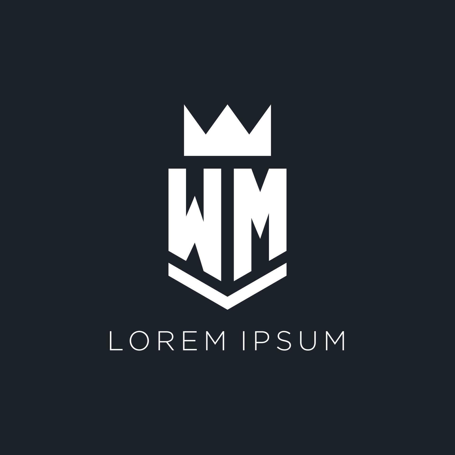 WM logo with shield and crown, initial monogram logo design 23564806