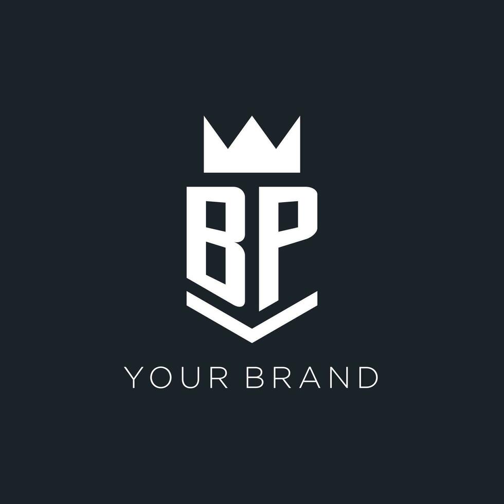 BP logo with shield and crown, initial monogram logo design vector