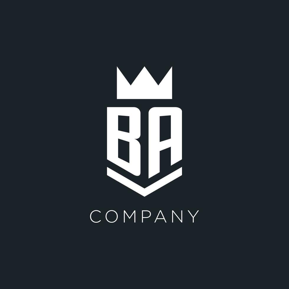BA logo with shield and crown, initial monogram logo design vector