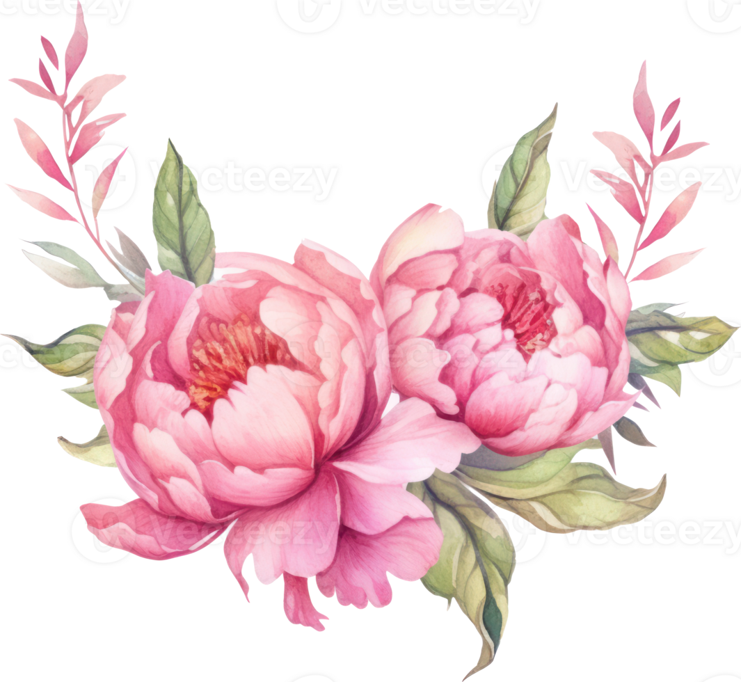 Pink Flowers wreath watercolor illustration. png