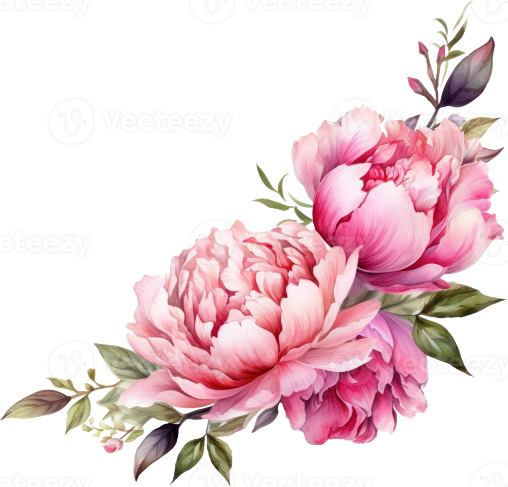 rosa blommor krans vattenfärg illustration. ai genererad png