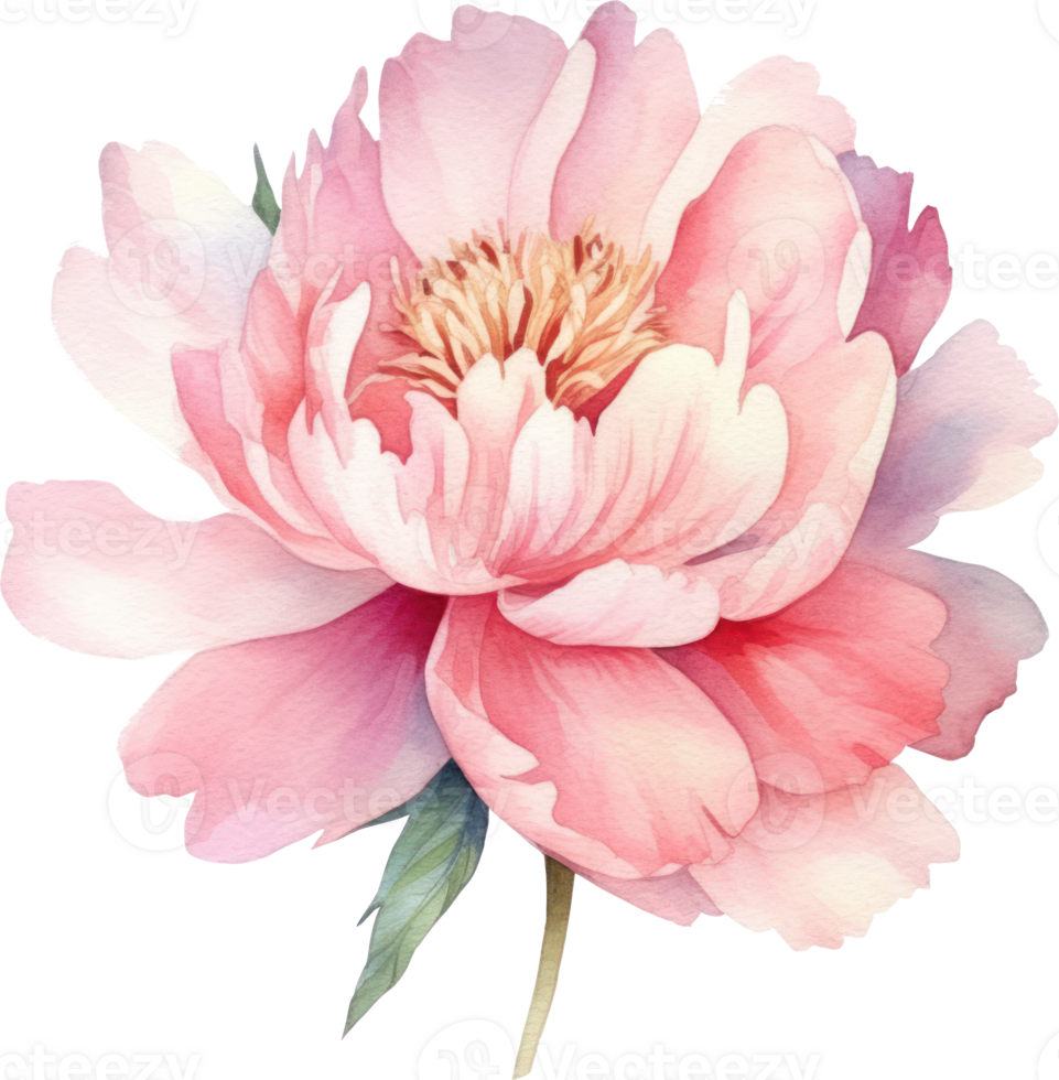 Peony Pink Flower Watercolor Illustration. png