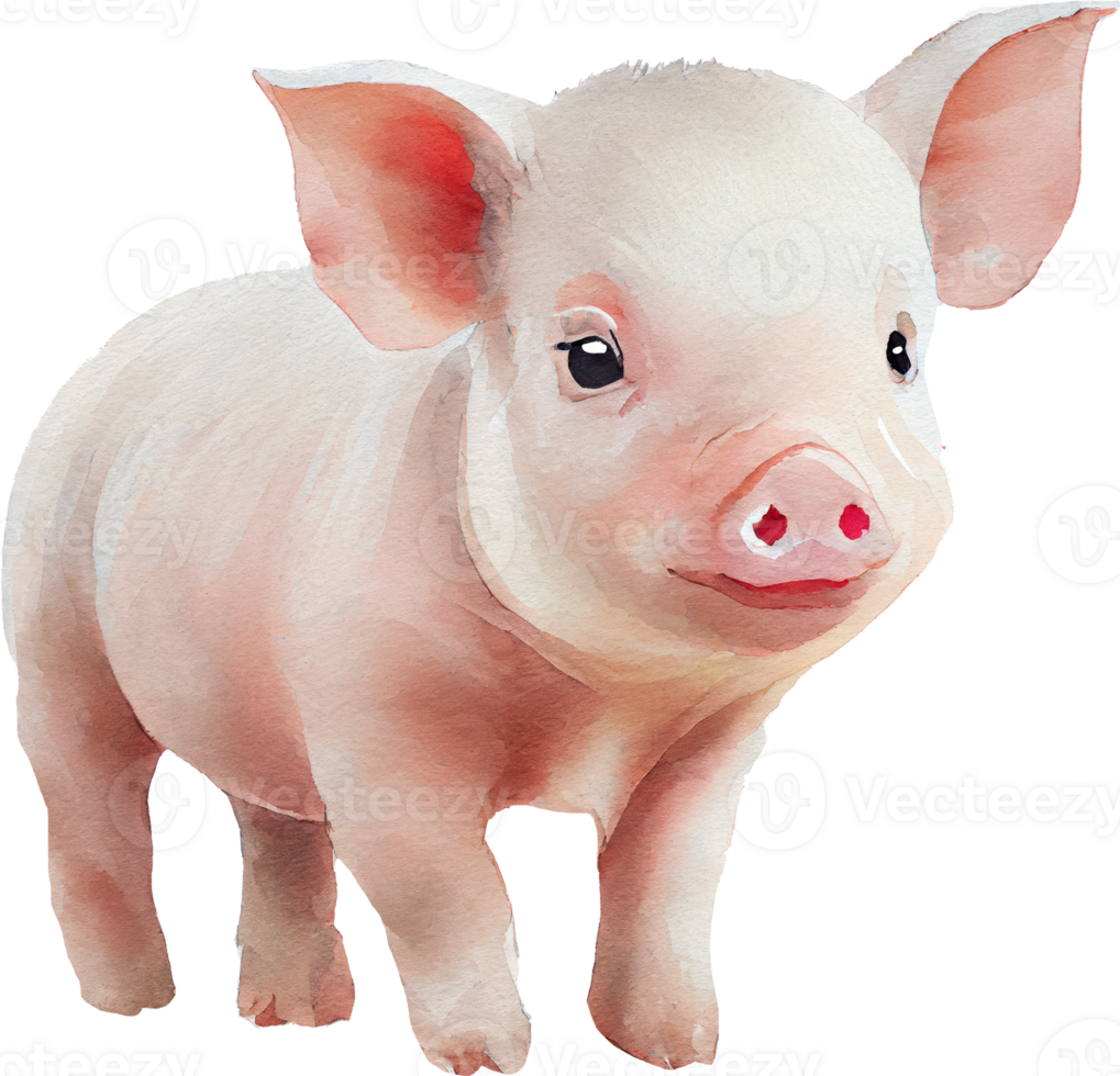 Pig animal watercolor illustration. png
