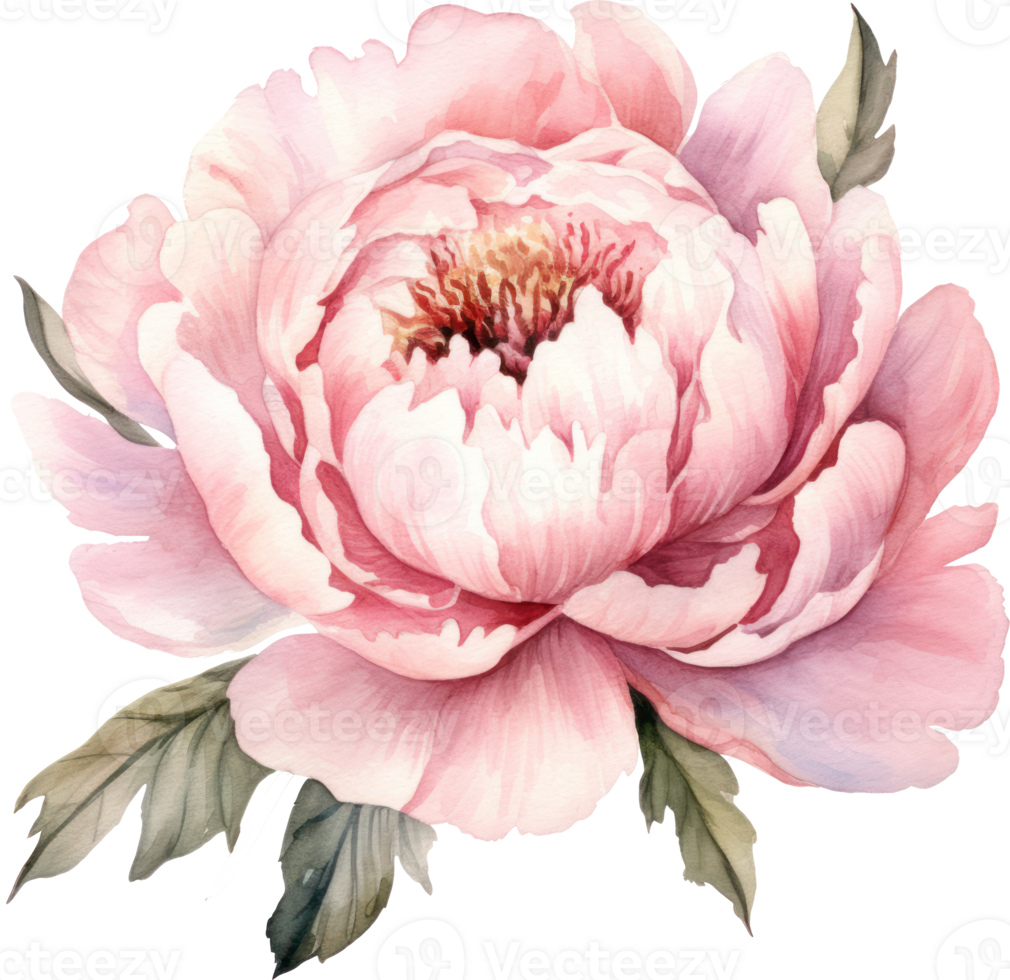 Peony Pink Flower Watercolor Illustration. png