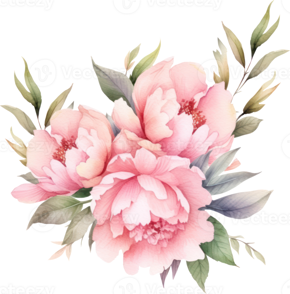 Pink Flowers wreath watercolor illustration. png