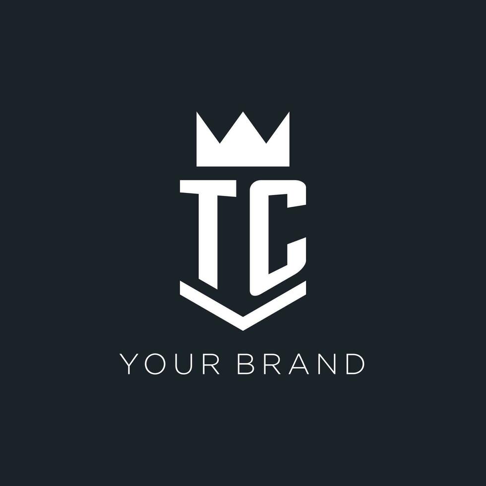 TC logo with shield and crown, initial monogram logo design vector