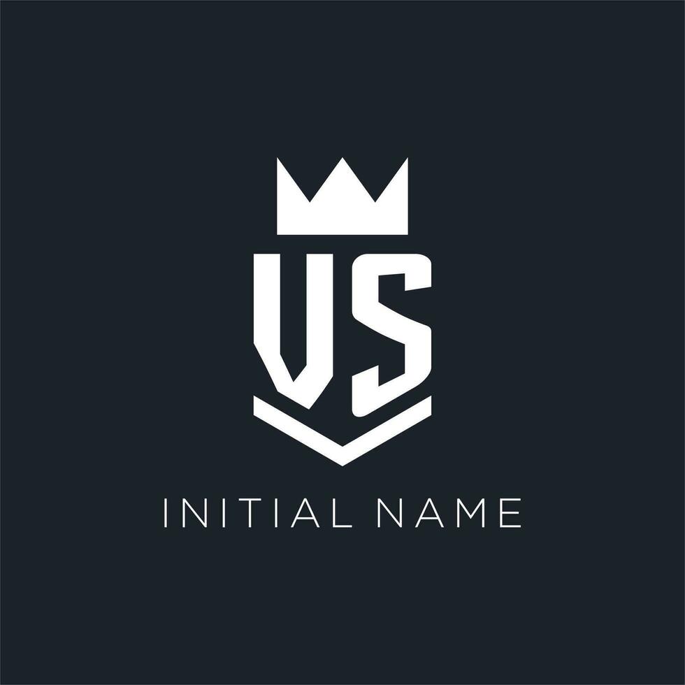 VS logo with shield and crown, initial monogram logo design vector