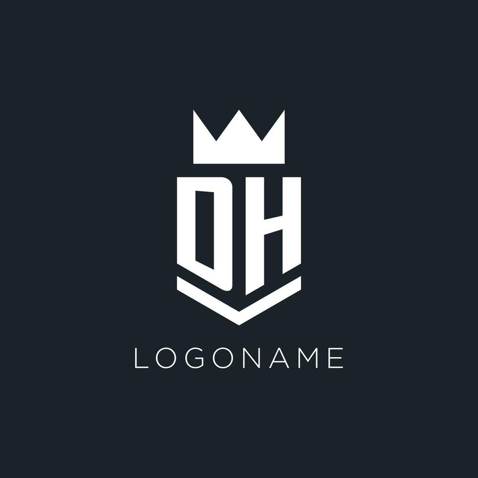 DH logo with shield and crown, initial monogram logo design vector