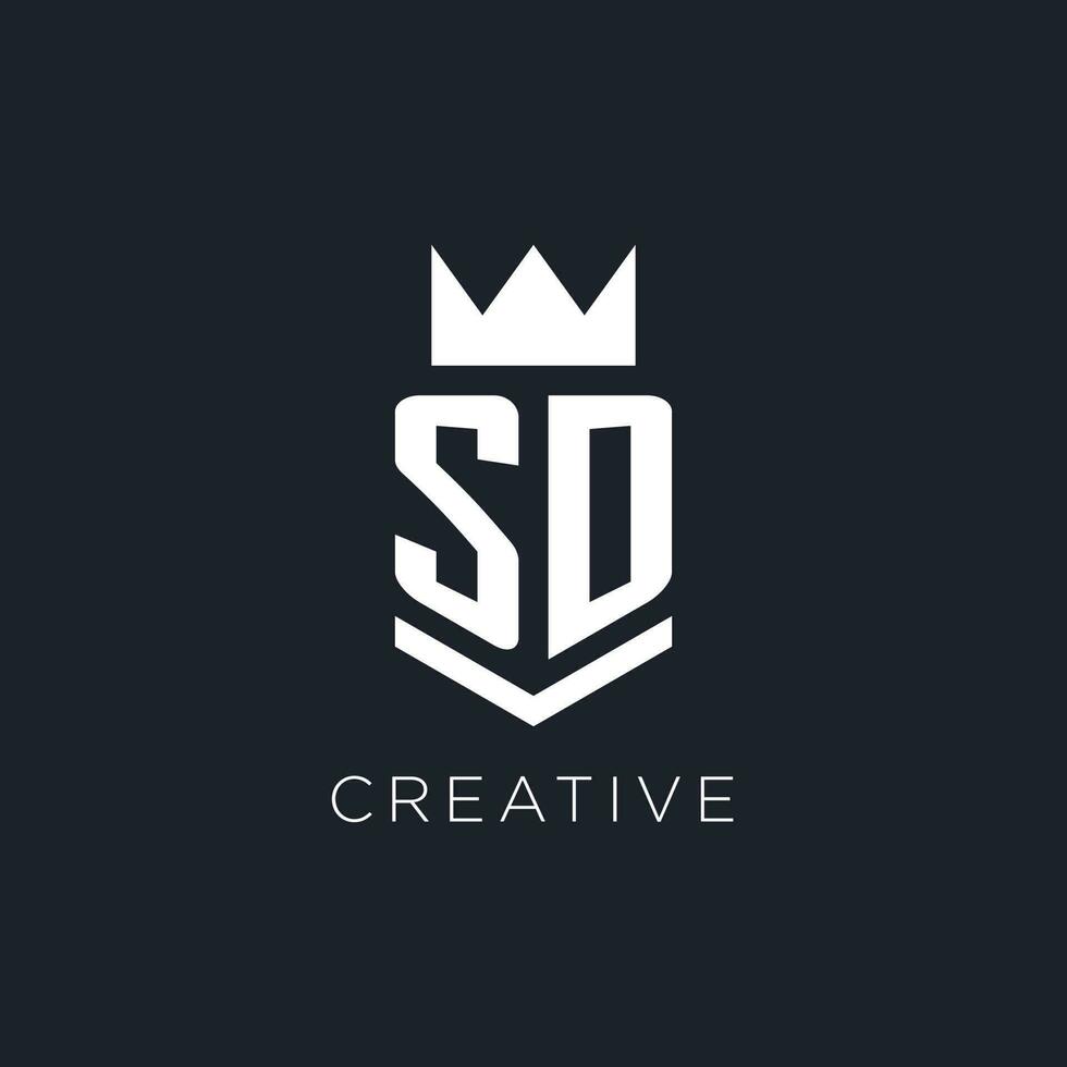 SD logo with shield and crown, initial monogram logo design vector