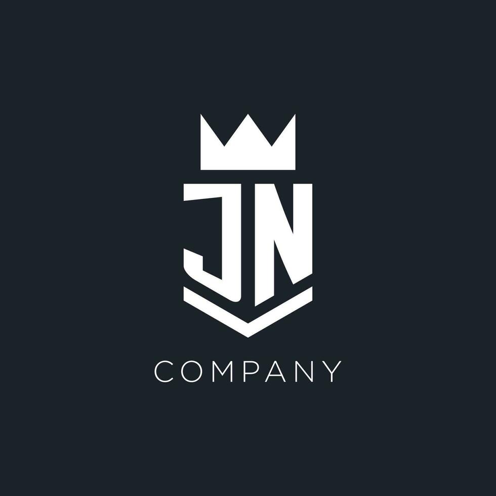 JN logo with shield and crown, initial monogram logo design vector