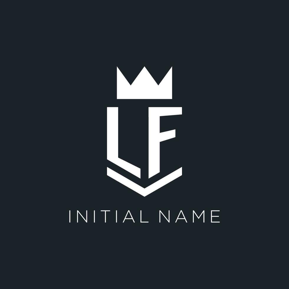 LF logo with shield and crown, initial monogram logo design vector