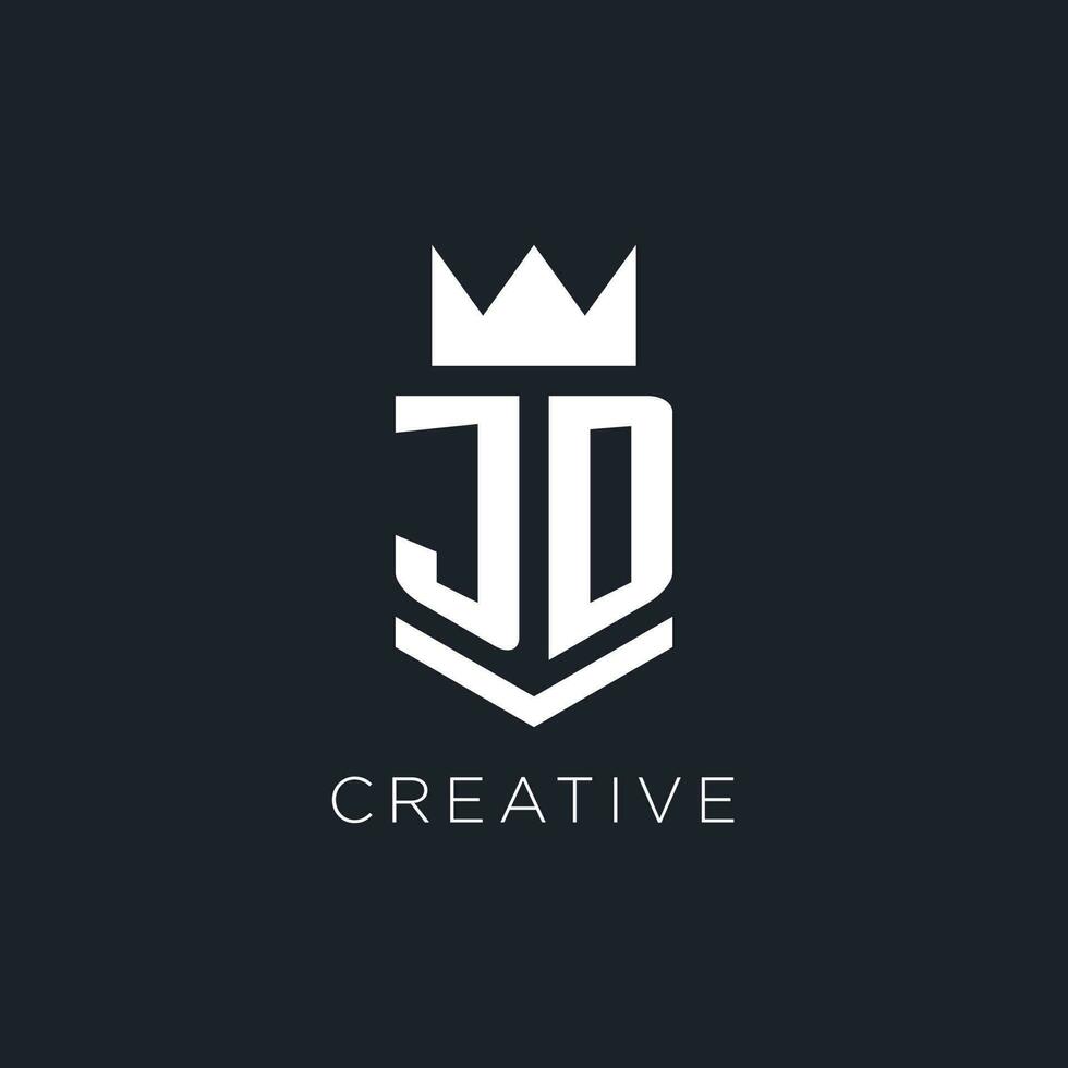 JD logo with shield and crown, initial monogram logo design vector