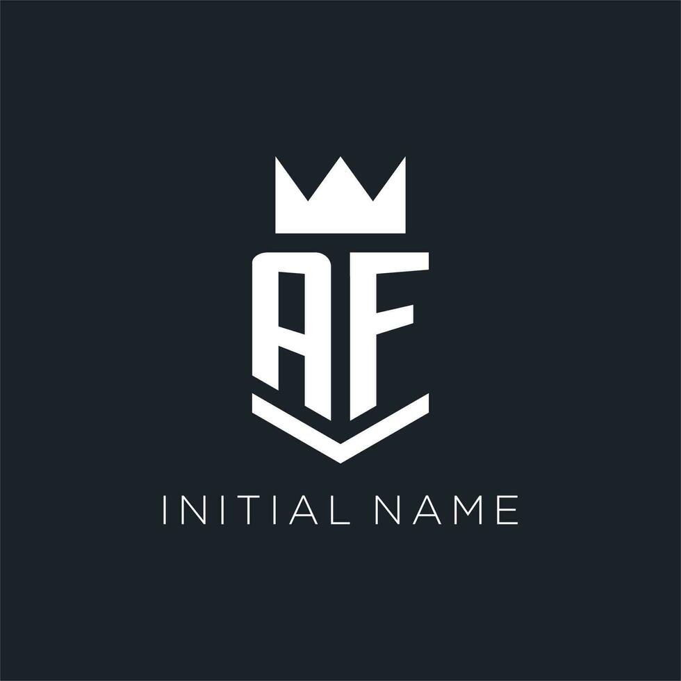 AF logo with shield and crown, initial monogram logo design vector