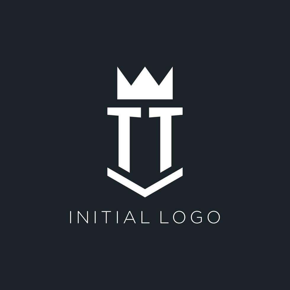 TT logo with shield and crown, initial monogram logo design vector