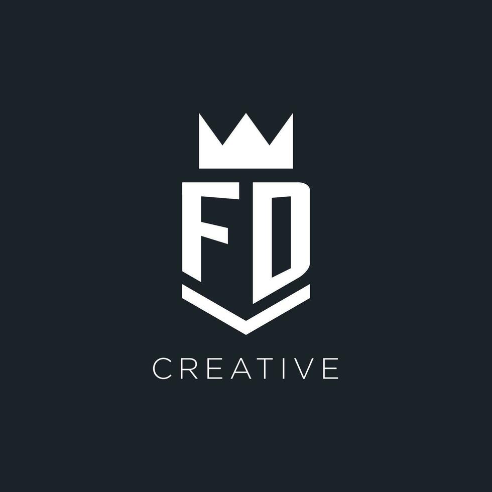 FD logo with shield and crown, initial monogram logo design vector