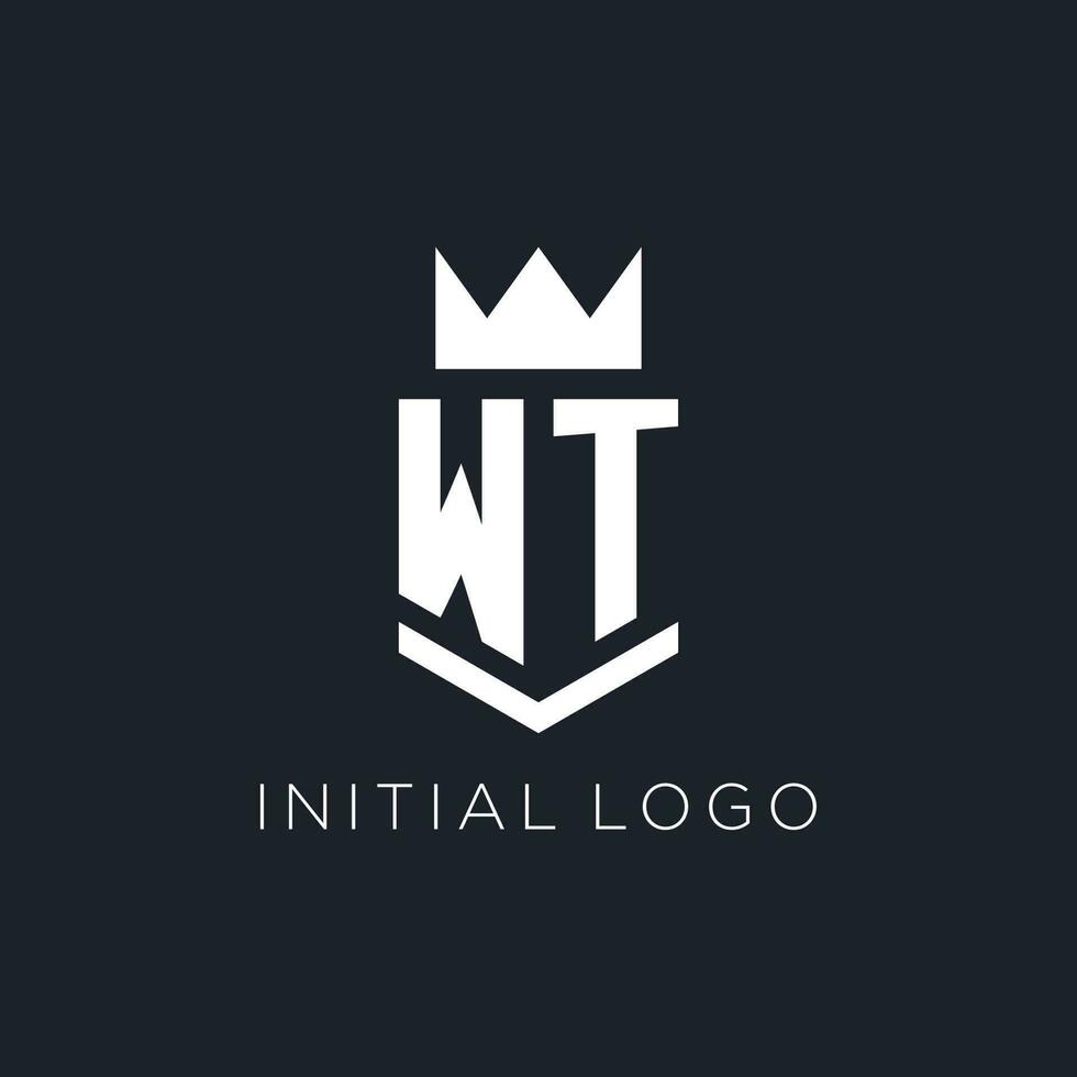 WT logo with shield and crown, initial monogram logo design vector