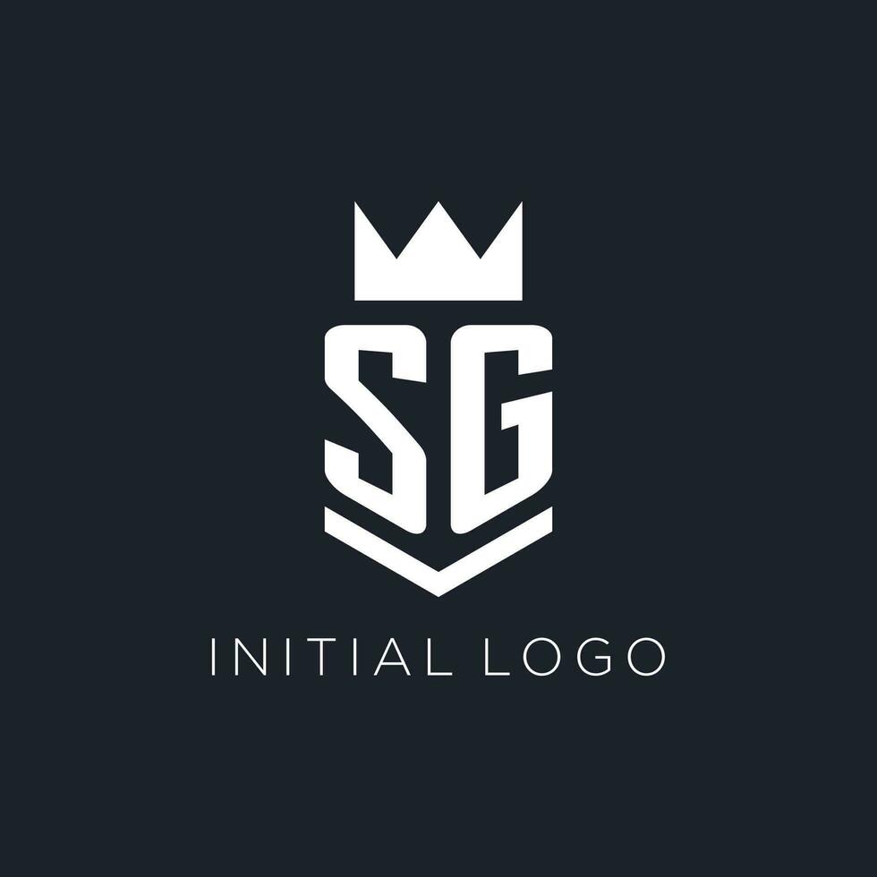 SG logo with shield and crown, initial monogram logo design vector