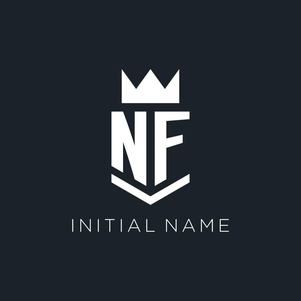 NF logo with shield and crown, initial monogram logo design vector