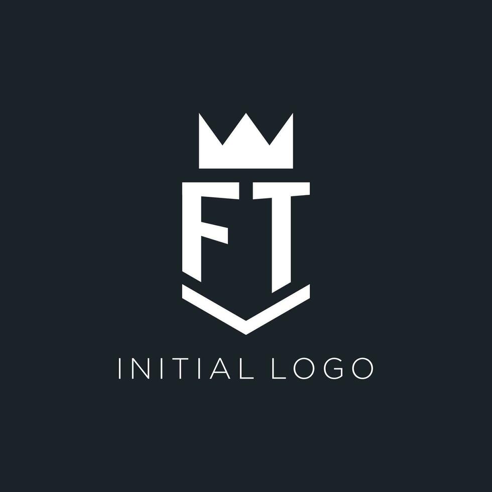 FT logo with shield and crown, initial monogram logo design vector