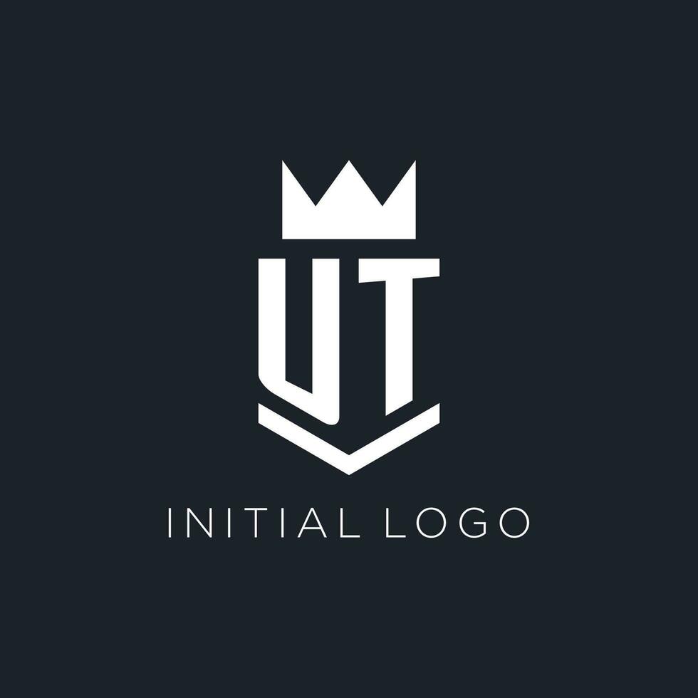 UT logo with shield and crown, initial monogram logo design vector
