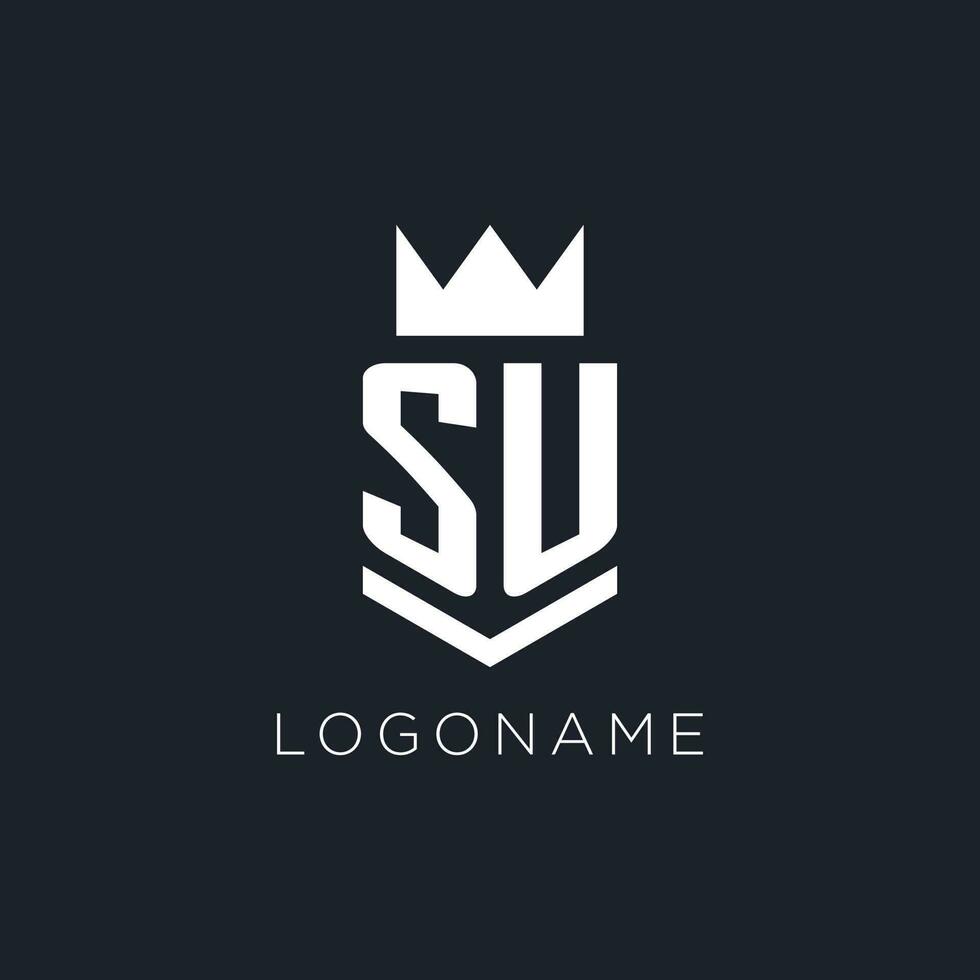 SU logo with shield and crown, initial monogram logo design vector