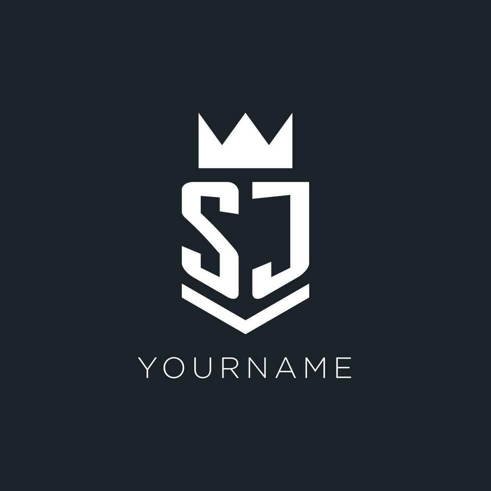 SJ logo with shield and crown, initial monogram logo design vector