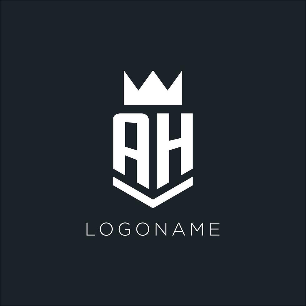 AH logo with shield and crown, initial monogram logo design vector