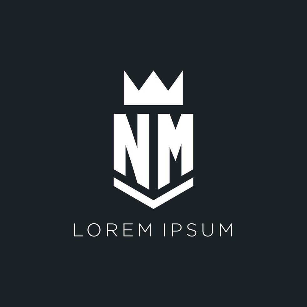 NM logo with shield and crown, initial monogram logo design vector
